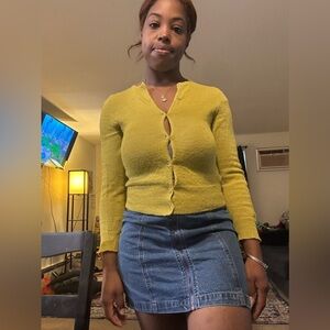 J crew womens cardigan Large arcylic alpacia wool yellow button down long sleeve